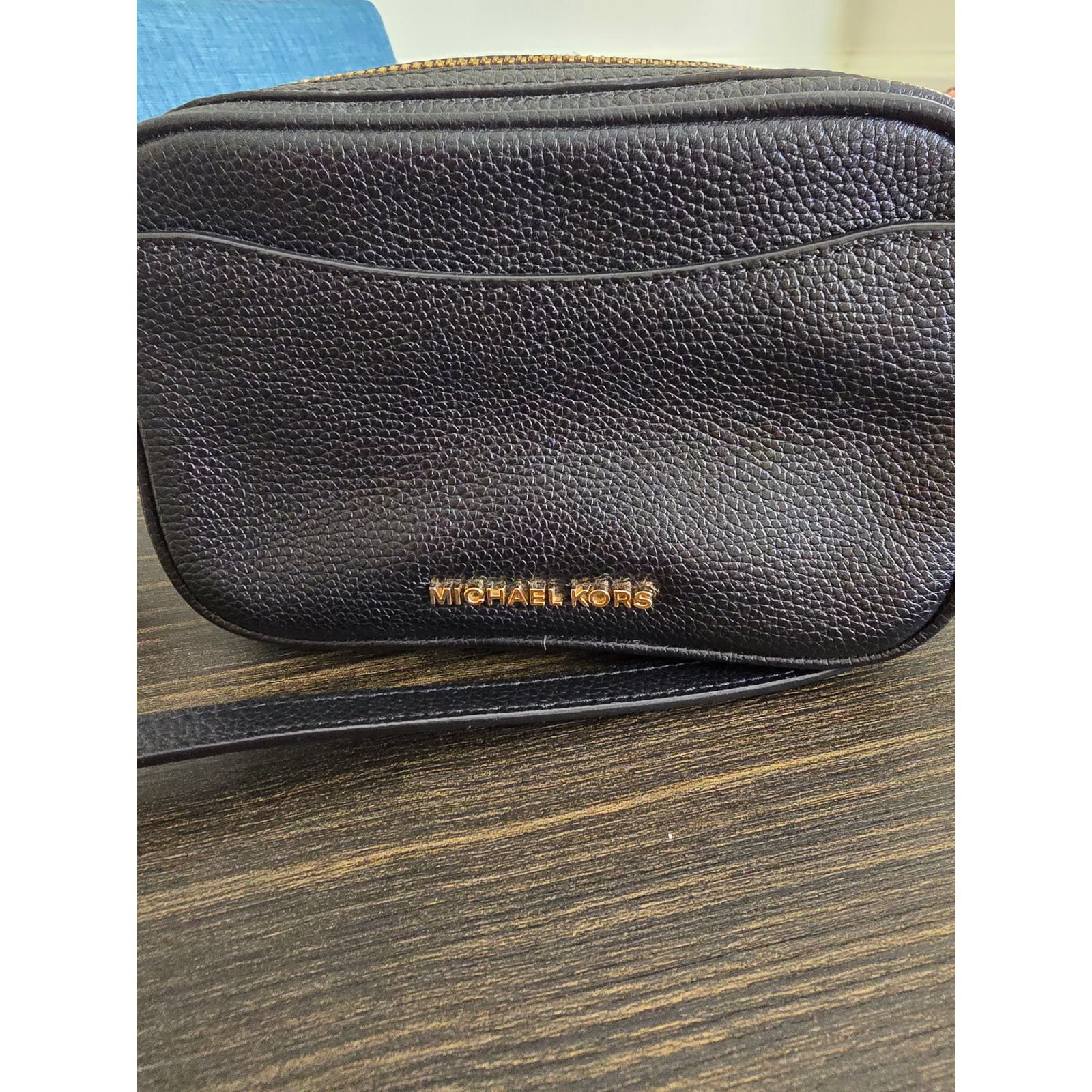 Michael Kors Black Leather Camera Bag Crossbody Shoulder Bag Gold Hardware